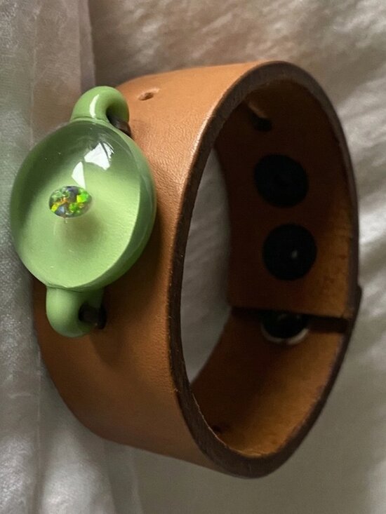 Artist Jewelry - Handblown Glass/Leather Bracelet with Floating Opal